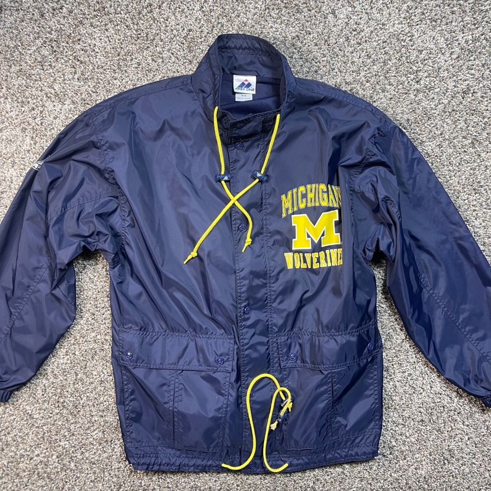Vintage Apex One Men's Medium Michigan Wolverines Windbreaker‎ Jacket Blue NCAA